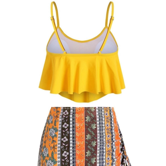 Floral Print Cinched Overlay Tankini Set - Picture 6 of 9